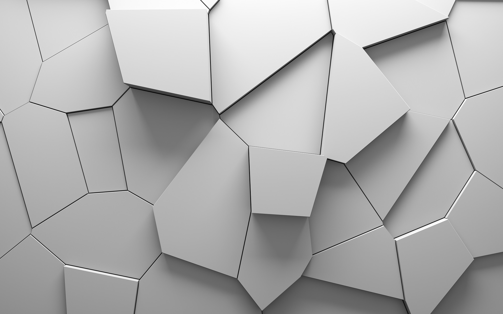 Abstract extruded voronoi blocks background. Minimal light clean corporate wall. 3D geometric surface illustration. Polygonal elements displacement